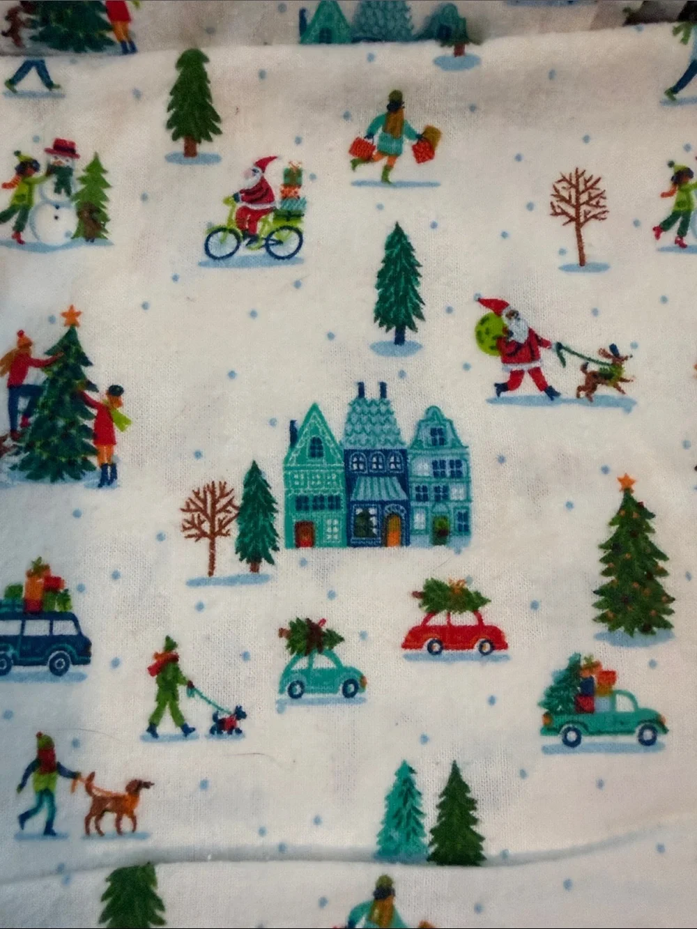 Wondershop White Holiday Village Sheet Set with Green Trees and Blue Houses